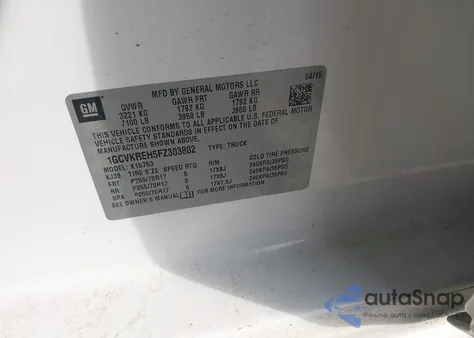 2015 Chevrolet Silverado 1500 1Lt z USA, uszkodzony, nr VIN 1GCVKREH5FZ303802